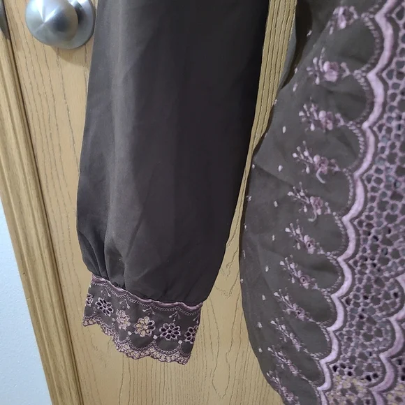 Vintage 1970s Lee Mar Pageant Cottagecore Grannycore Embroidered Boho Button Top - Picture 4 of 6